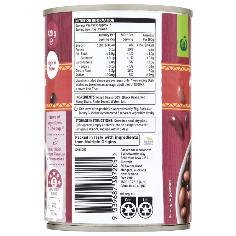 [Expiry Date: 17/06/2028] Woolworths Mexican Style 3 Bean Mix 420g