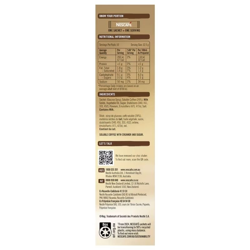 [Expiry: 06/2027] Nescafe Cappuccino Strong Coffee Sachets 10 Pack