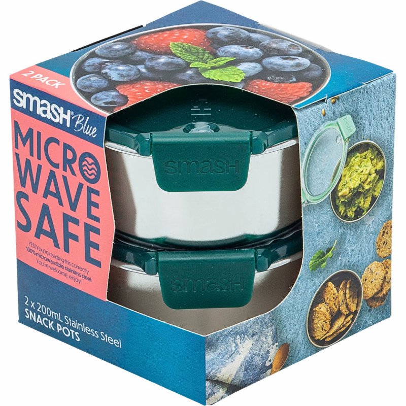 Smash Blue Stainless Steel Snack Pots 2 x 200mL (green)