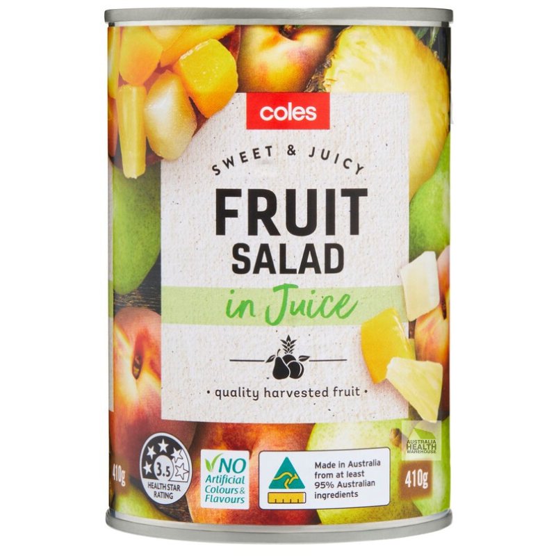 [Expiry Date: 08/2027]  Coles Australian Fruit Salad in Juice 410g