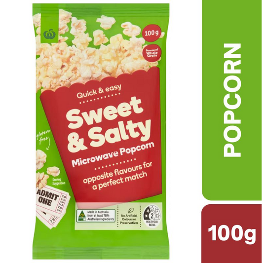 [Expiry Date: 27/09/2026] Woolworths Sweet & Salty Microwave Popcorn 100g |Oz Mart