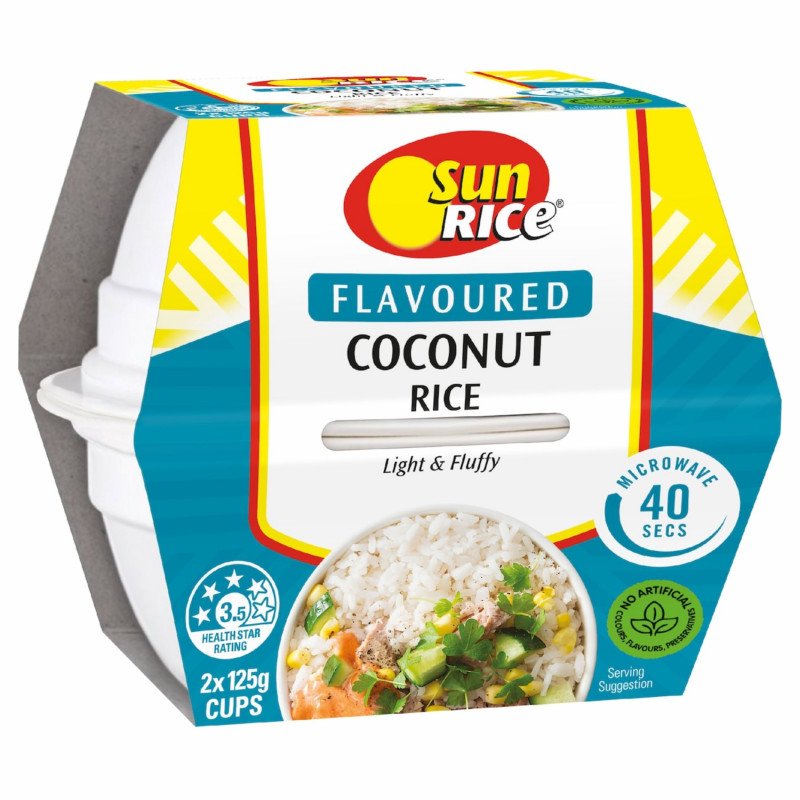 [Expiry Date: 27/03/2027] Sunrice Microwave Flavoured Coconut Rice Cups 2 x 125g