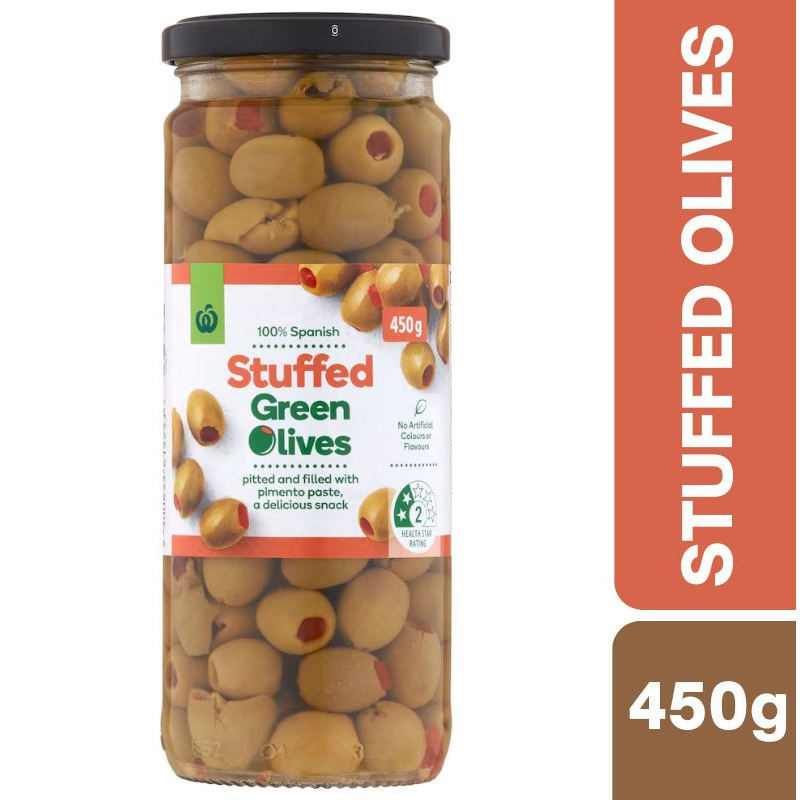 [Expiry: 02/09/2027] Woolworths Stuffed Green Olives 450g