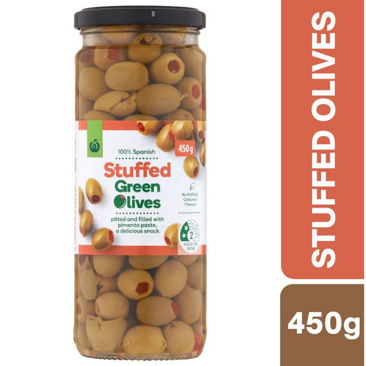 [Expiry: 02/09/2027] Woolworths Stuffed Green Olives 450g