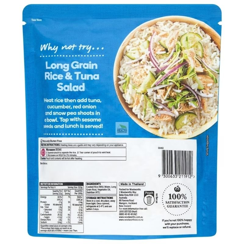 [CLEARANCE Expiry Date: 11/08/2026] Woolworths Microwave Long Grain White Rice Family 450g