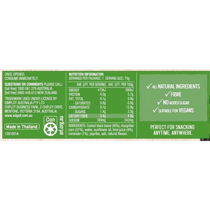 [Expiry Date: 30/06/2028] Edgell Snack Time Black Beans Charred Corn With Lime & Herbs 70g