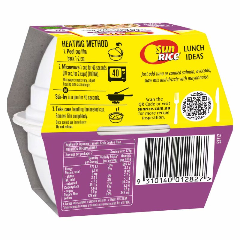 [Expiry Date: 07/10/2026] Sunrice Microwave Flavoured Japanese Teriyaki Style Rice Cups 2 x 125g