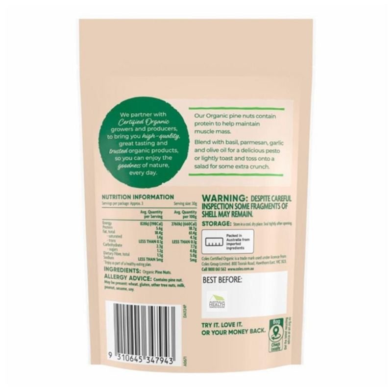 Coles Organic Pine Nuts 100g