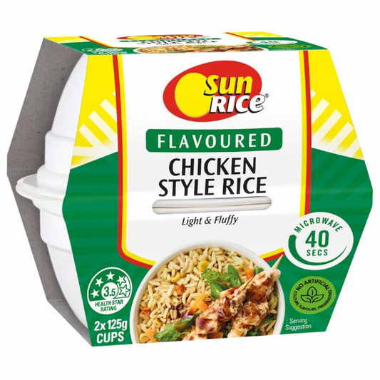 [Expiry Date: 14/03/2027] Sunrice Microwave Flavoured Chicken Style Rice Cups 2 x 125g
