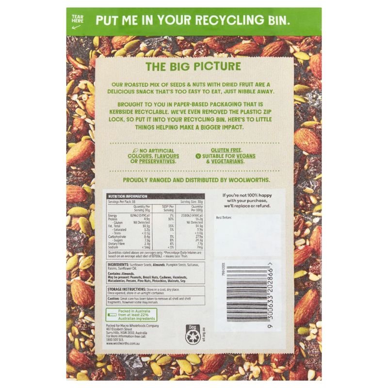 [CLEARANCE Expiry Date: 16/08/2026] Woolworths Macro Roasted Nibble Mix Seeds 500g