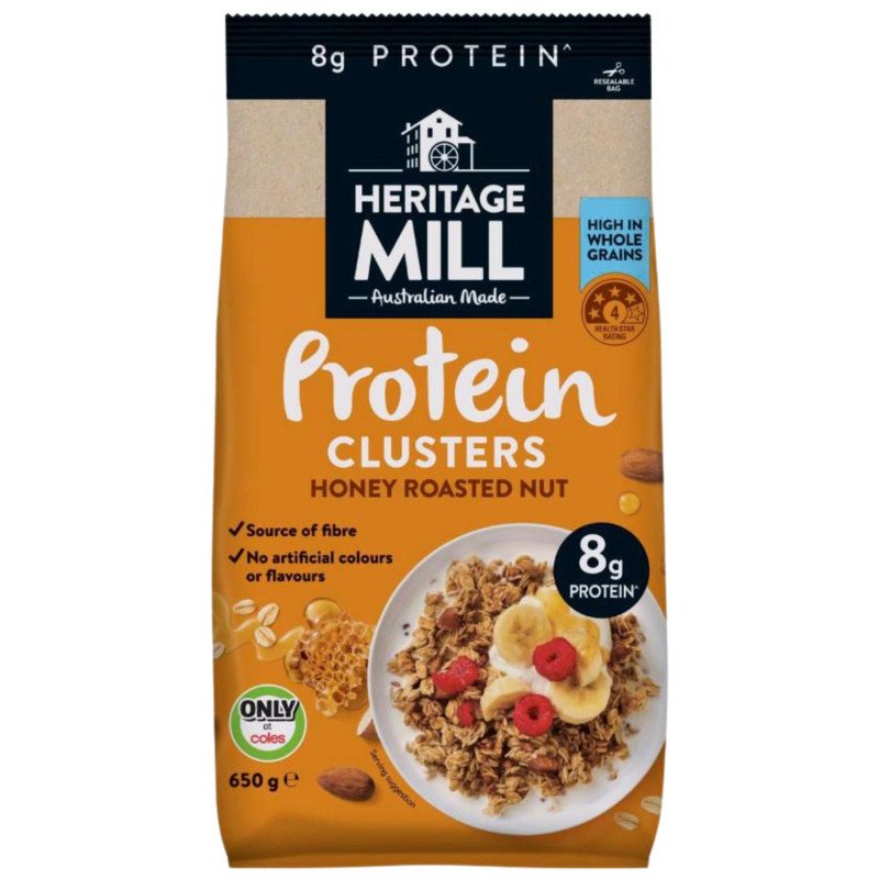 [Expiry Date: 01/06/2027] Heritage Mill Protein Clusters Honey Roasted Nut 650g