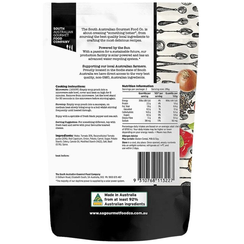 [Expiry Date: 22/01/2028] South Australian Gourmet Food Company Tuscan Style Tomato & Basil Soup 430g