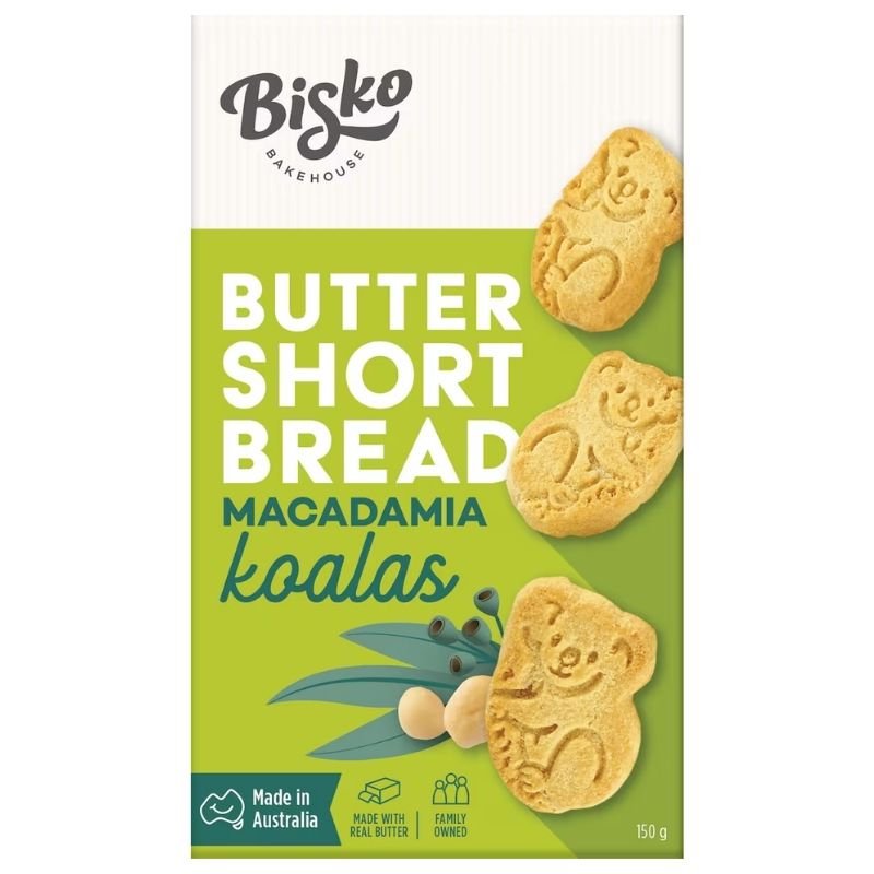 [Expiry Date: 07/10/2027] Bisko Bakehouse Butter Shortbread Macadamia Koalas 150g