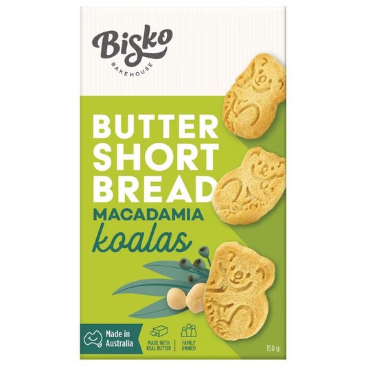 [Expiry Date: 07/10/2027] Bisko Bakehouse Butter Shortbread Macadamia Koalas 150g
