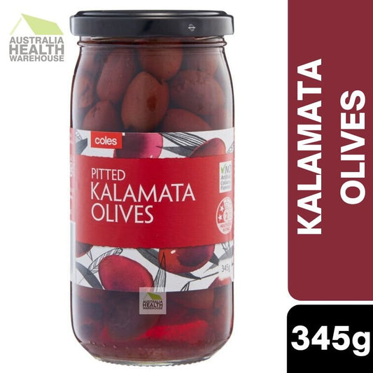 [Expiry: 14/04/2027] Coles Kalamata Olives Pitted in Brine 345g