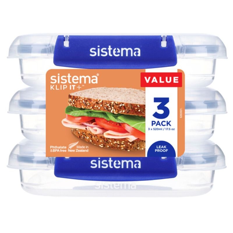 Sistema KLIP IT Plus Rectangle Food Storage Container 520mL x 3 pack
