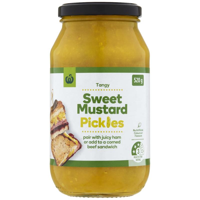 [Expiry Date: 08/01/2028]  Woolworths Sweet Mustard Pickles 520g