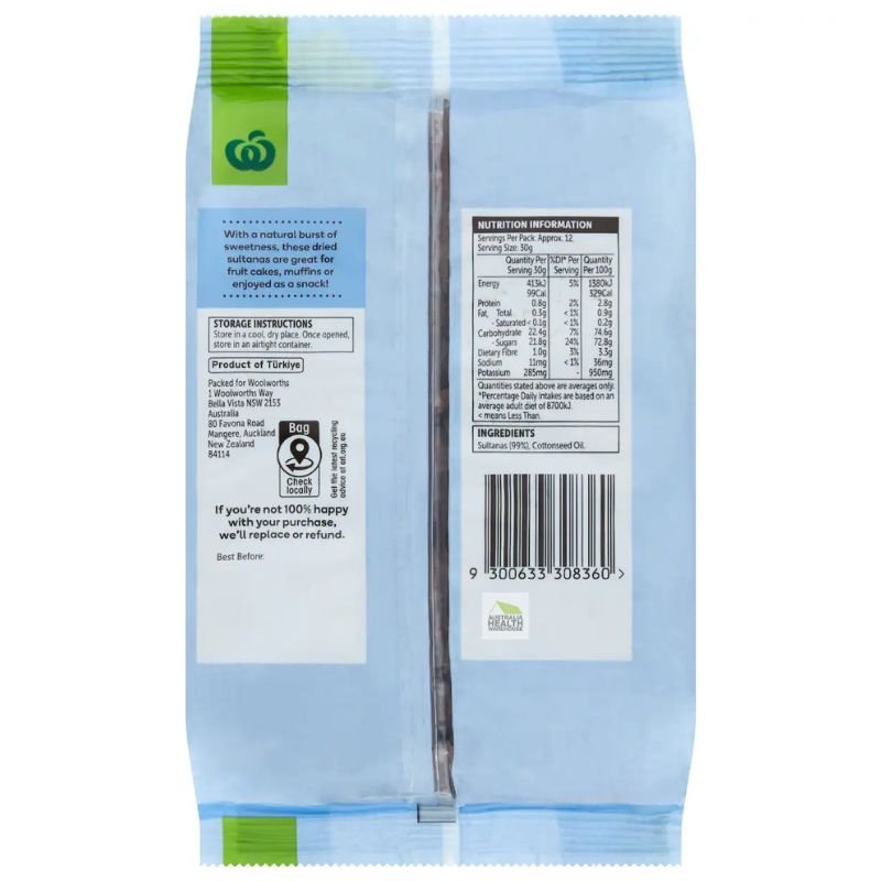 [CLEARANCE Expiry: 21/05/2026] Woolworths Sultanas 375g