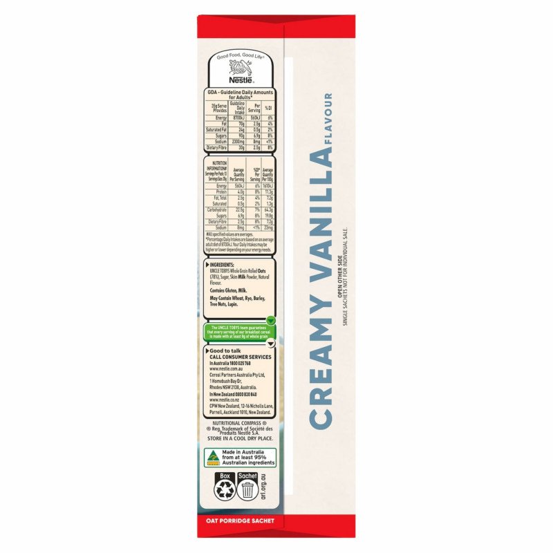 [Expiry Date: 29/01/2027] Uncle Tobys Oats Quick Sachets Creamy Vanilla 10 Pack 350g