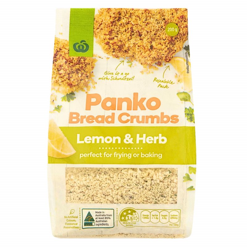 [CLEARANCE Expiry: 02/06/2026] Woolworths Panko Bread Crumbs Lemon & Herb 200g