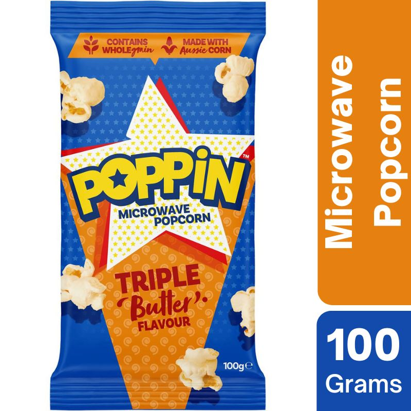 [Expiry Date: 16/01/2027] Poppin Microwave Popcorn Triple Butter Flavour 100g