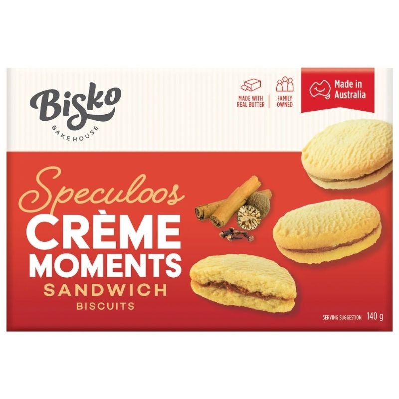 [Expiry Date: 20/08/2027] Bisko Bakehouse Creme Moments Shortbread With Speculoos Cream Filling 140g