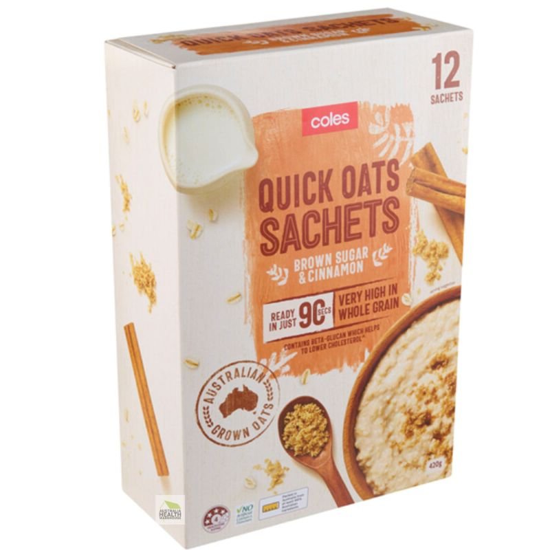 [Expiry Date: 20/08/2026] Coles Quick Oats Brown Sugar & Cinnamon Sachets 12 Pack 420g