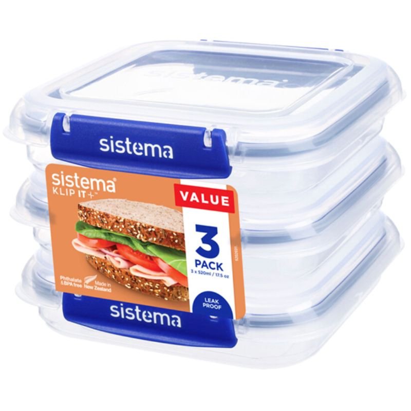 Sistema KLIP IT Plus Rectangle Food Storage Container 520mL x 3 pack