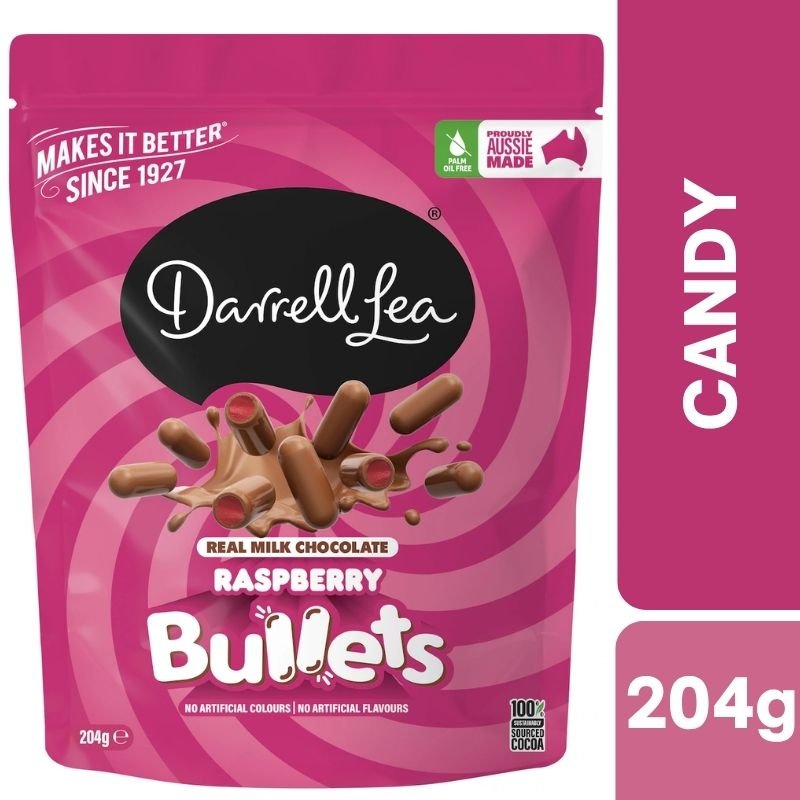 [Expiry Date: 15/06/2027] Darrell Lea Milk Chocolate Raspberry Bullets 204g