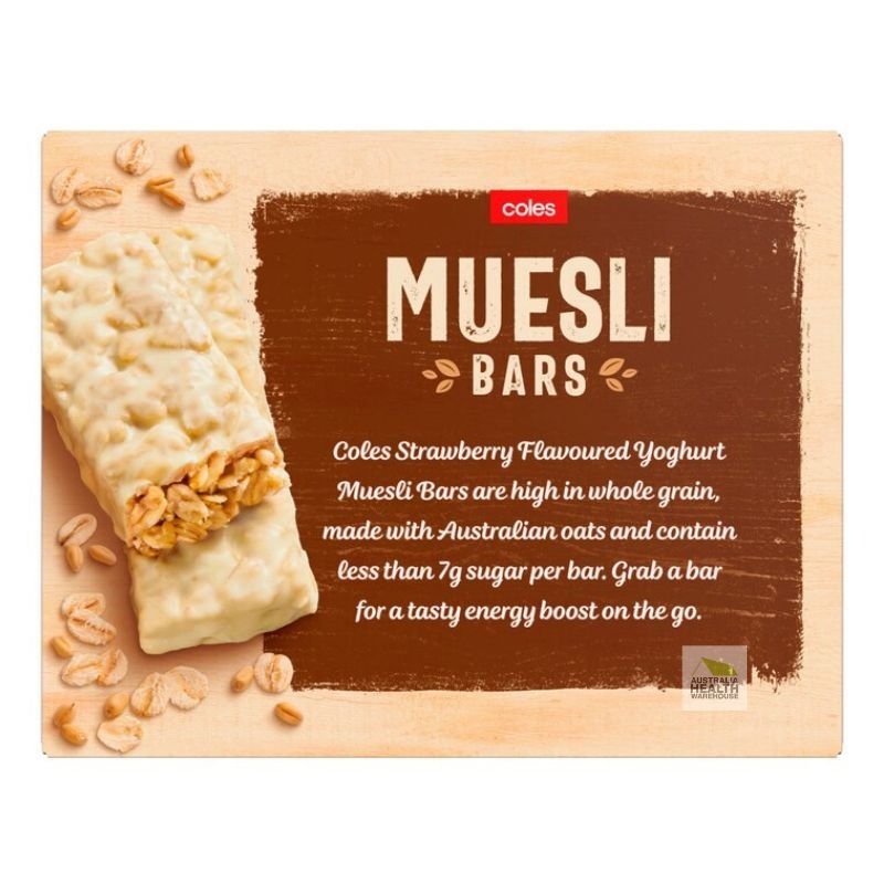 [Expiry: 19/07/2025] Coles Muesli Bars Strawberry Flavoured Yoghurt Topped 8 Pack 248g