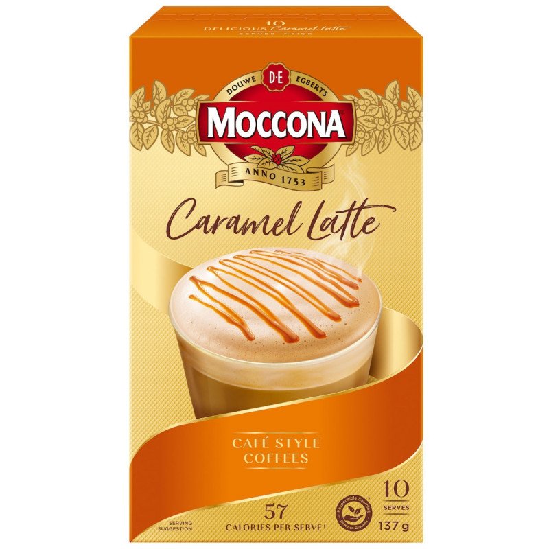 [Expiry Date: 09/07/2027] Moccona Caramel Latte Coffee 10 Sachets