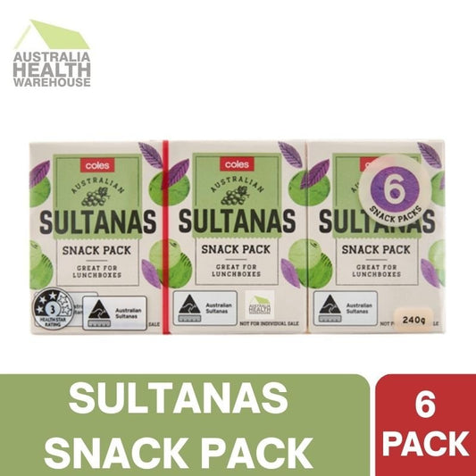 Coles Australian Sultanas 6 Snack Pack 240g