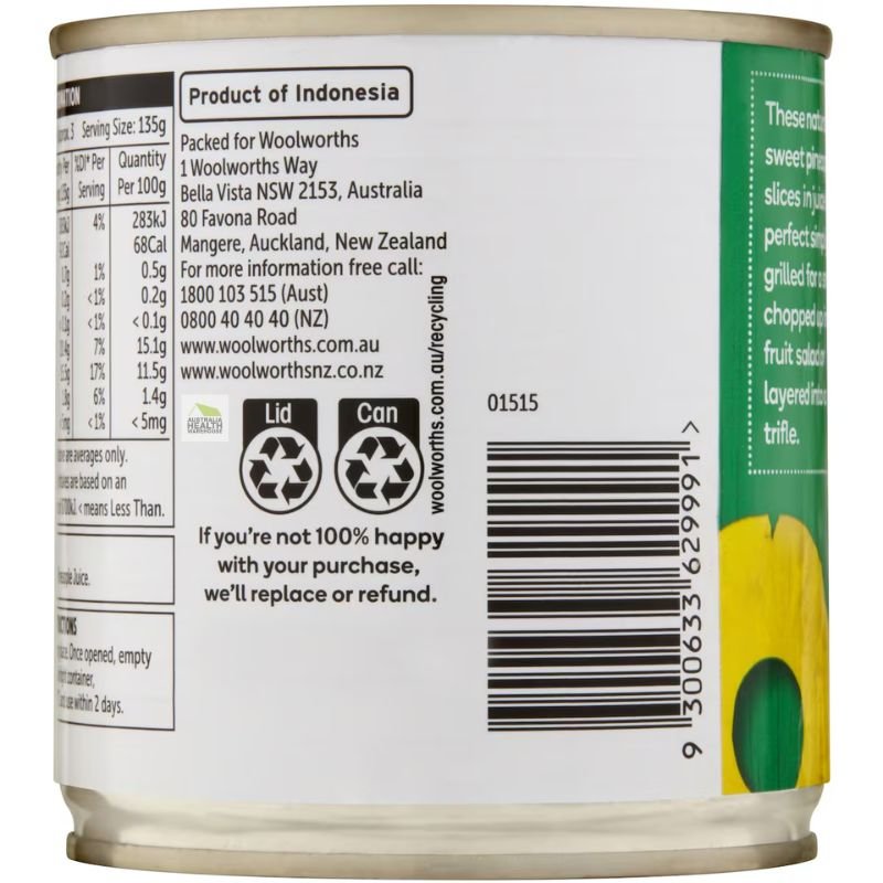 Woolworths Pineapple Slices In Juice 425g