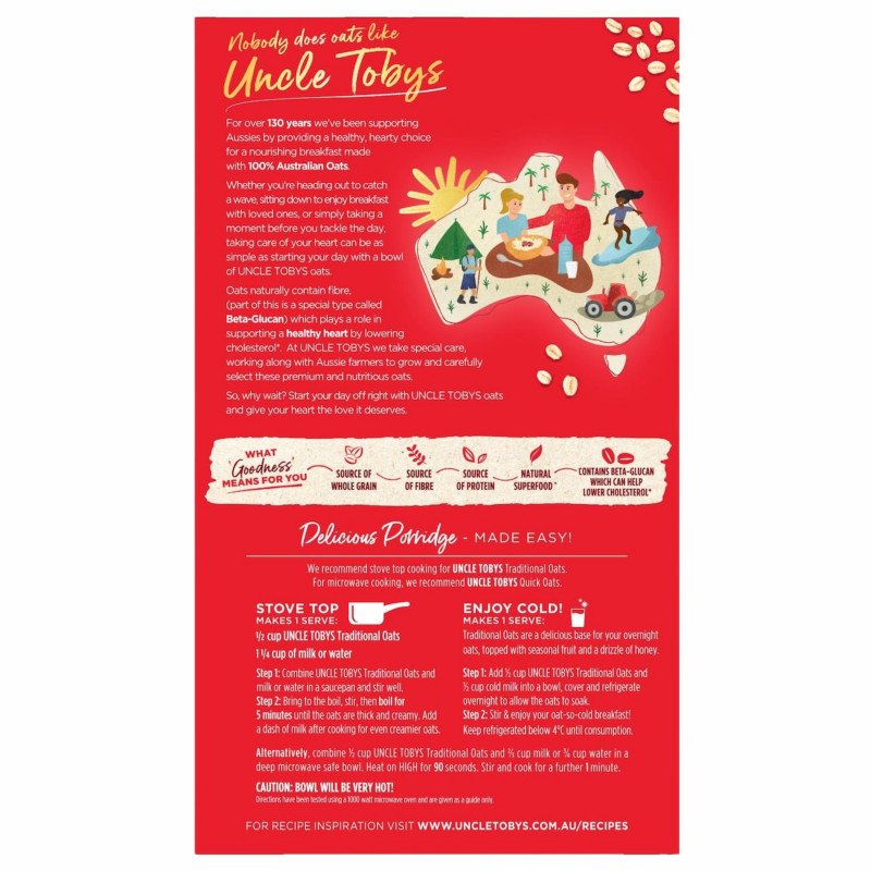 [Expiry Date: 08/02/2027] Uncle Tobys Rolled Oats Traditional Porridge 500g