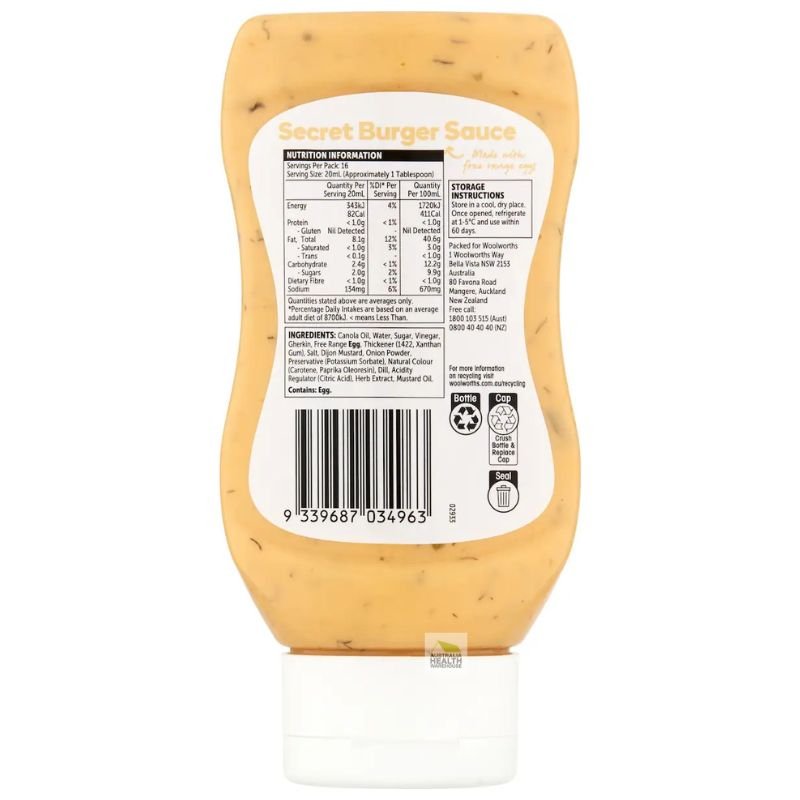 [Expiry: 15/01/2027]  Woolworths Secret Burger Sauce 330mL