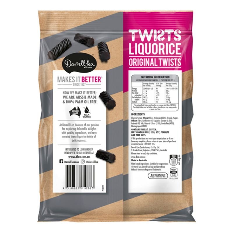 [Expiry Date: 09/02/2027] Darrell Lea Twists Liquorice 280g