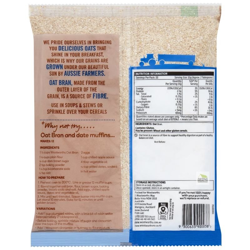 [Expiry: 22/01/2027] Woolworths Australian Oat Bran 500g