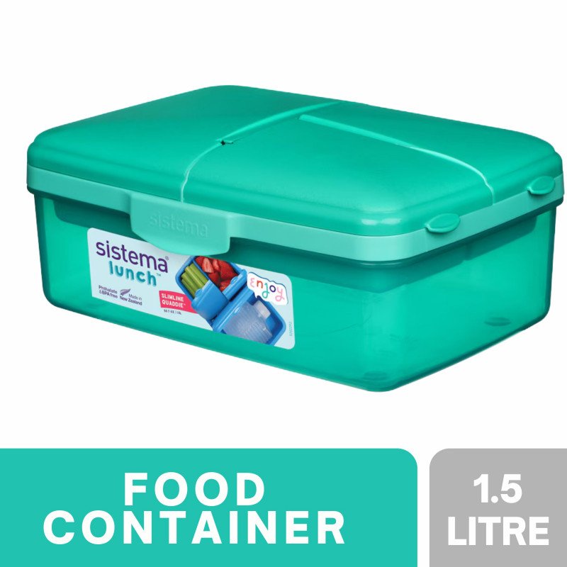 Sistema Lunch Slimline Quaddie Food Container 1.5 Litre (Green)