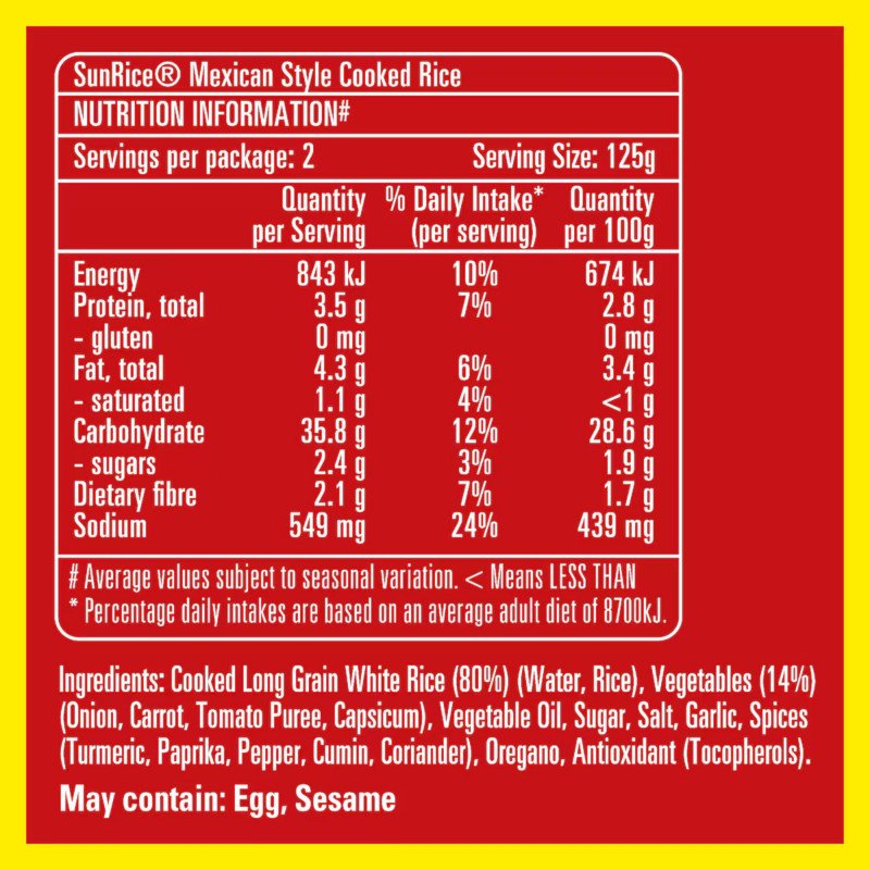 [CLEARANCE Expiry Date: 23/08/2026] Sunrice Microwave Flavoured Mexican Style Rice Cups 2 x 125g