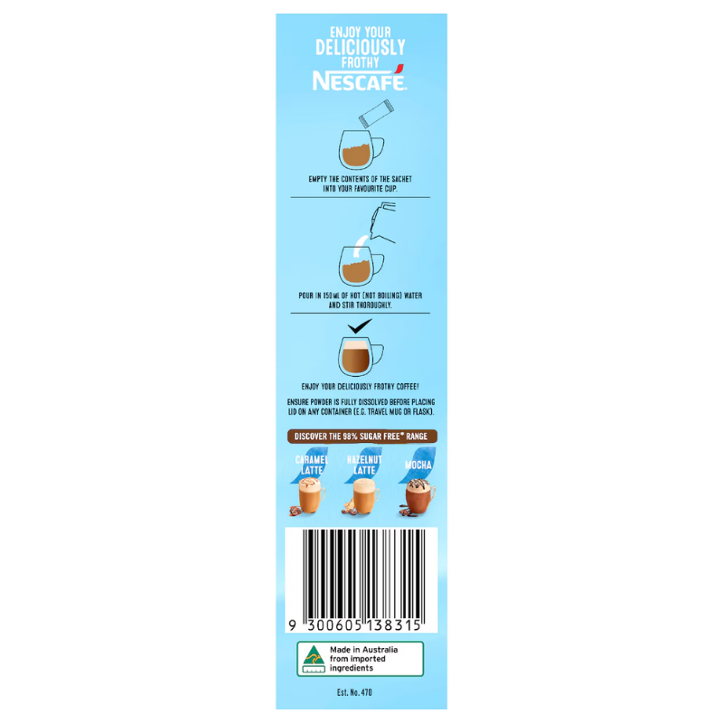[Expiry Date: 06/2027] Nescafe 98% Sugar Free Latte Coffee Sachets 10 Pack