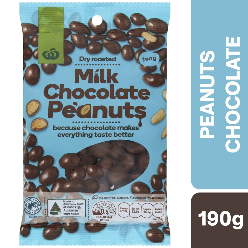 [Expiry Date: 20/04/2027] Woolworths Milk Chocolate Peanuts 190g