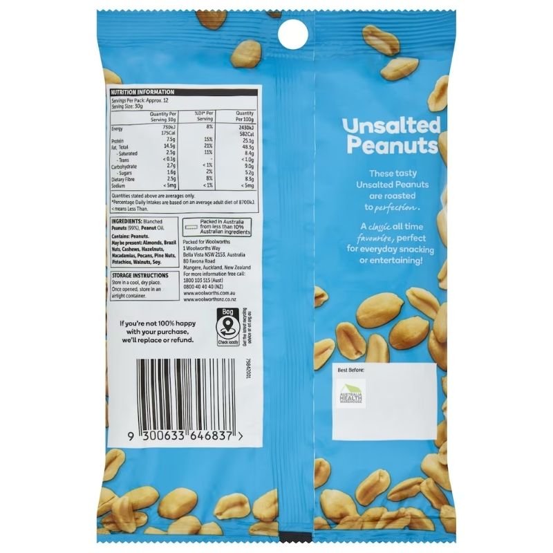 Woolworths Peanuts Unsalted 375g