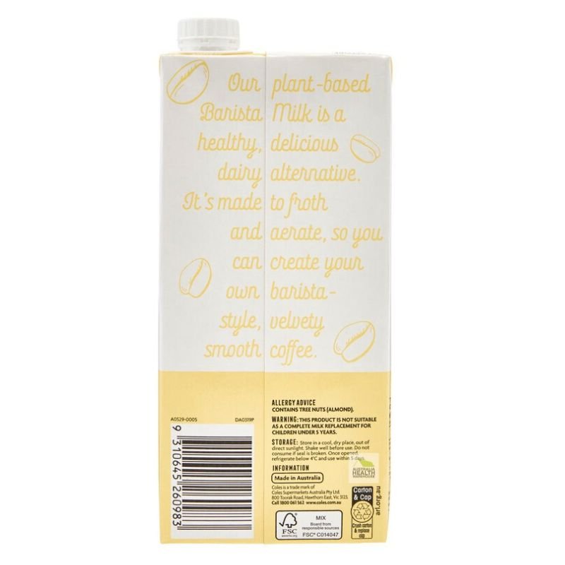 [CLEARANCE Expiry Date: 27/07/2026] Coles Dairy Free Barista Almond Milk 1 Litre