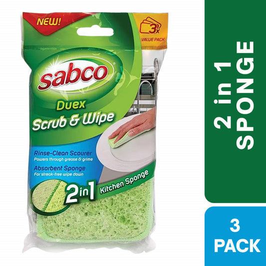 Sabco Duex Scrub & Wipe Kitchen Sponge 3 Pack
