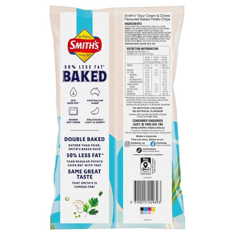 [Expiry Date: 03/01/2027] Smith's Crinkle Cut Baked Potato Chips Sour Cream & Chives 130g