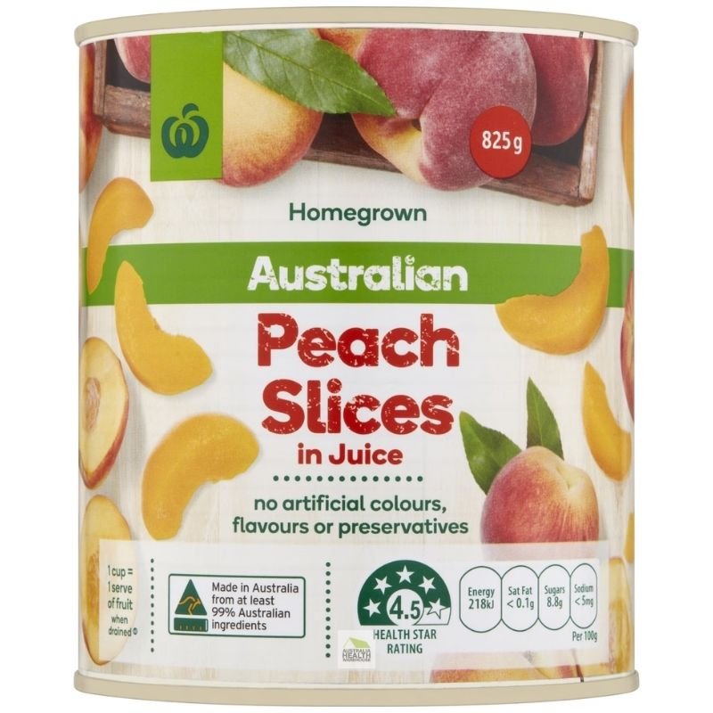 [Expiry Date: 30/04/2027]  Woolworths Australian Peach Slices In Juice 825g