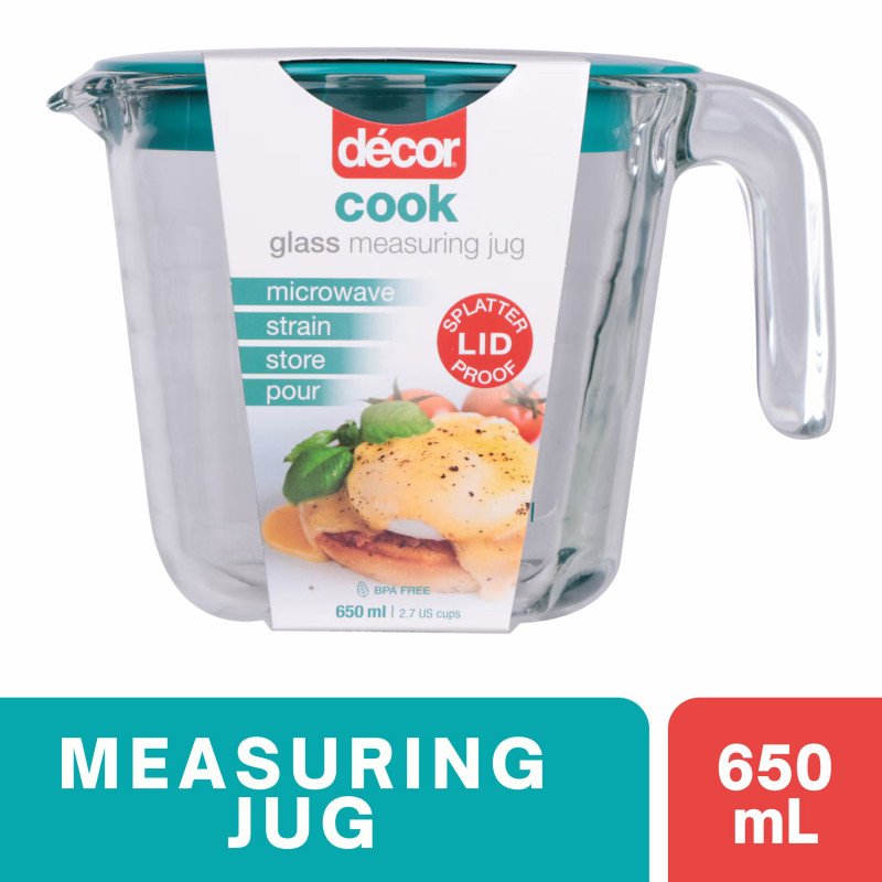 Decor Cook Glass Measuring Jug With Teal Lid 650mL