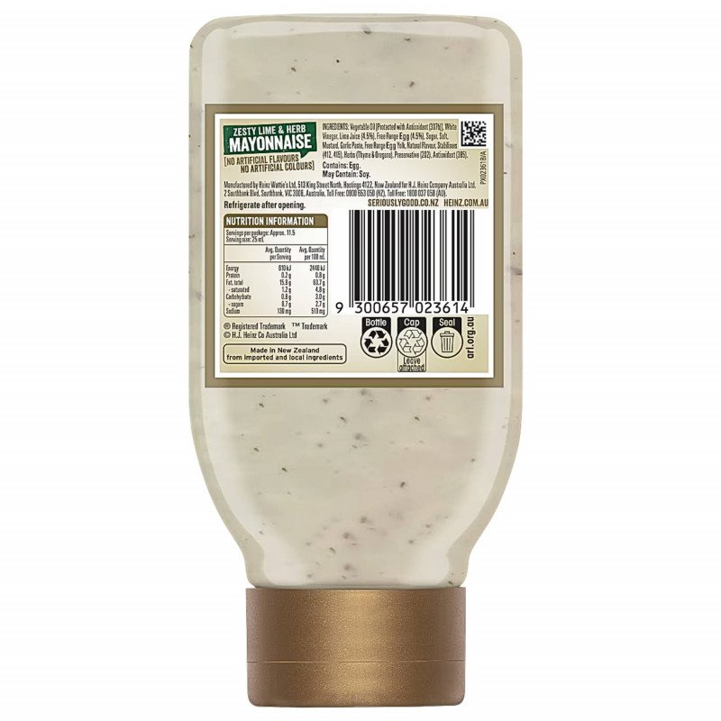 [Expiry Date: 28/11/2026] Heinz Seriously Good Zesty Lime & Herb Mayonnaise 295mL