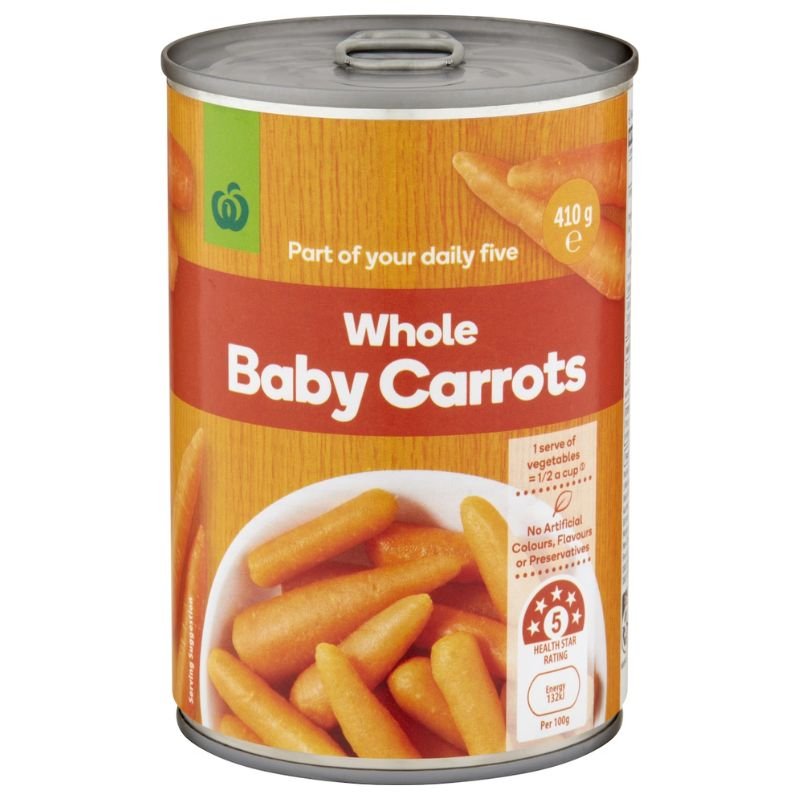 [Expiry: 31/08/2028] Woolworths Whole Baby Carrots Baby 410g