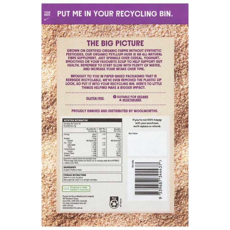 [Expiry: 30/01/2027] Woolworths Macro Organic Psyllium Husk 250g